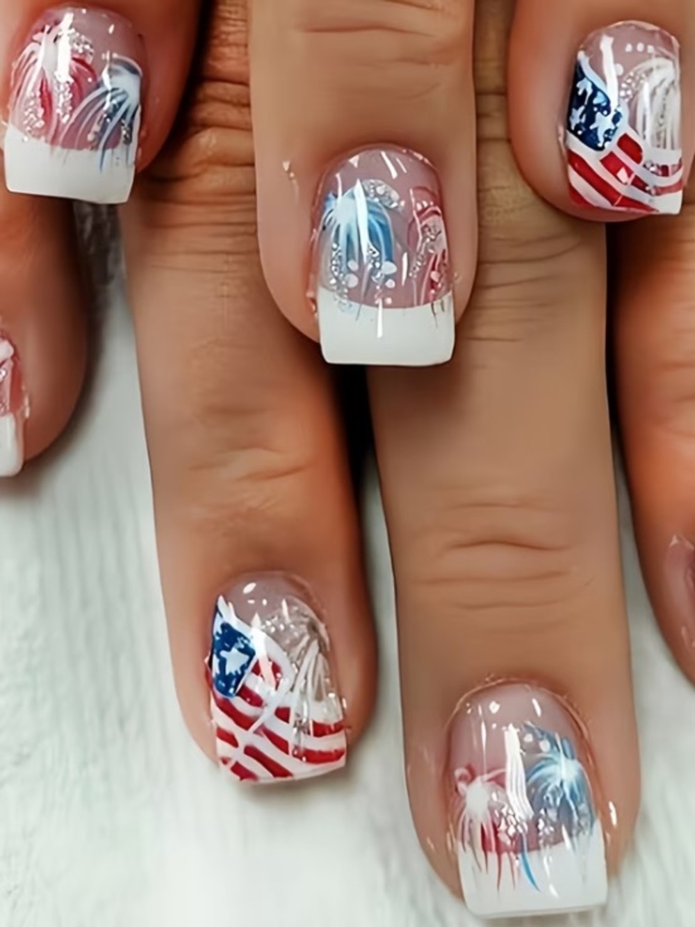 Patriotic French Tip Press on Nail Set